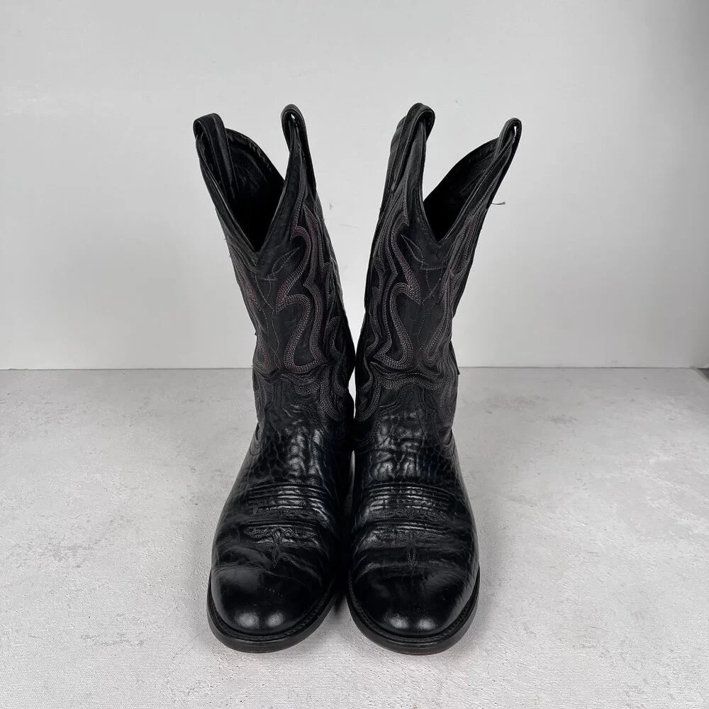 J Chisholm Bullhide‎ Leather Black Cowboy Boots Western Mens 8 D Vintage